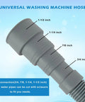 8 Feet Washing Machine Drain Hose Extension Kit With Gray Flexible Corrugated Hose Clamps And Mounting Bracket For Easy Install No Fuss Setup Universal Compatibility With Most Machines And Dishwashers Durable Long Reach Drain Solution showing various connection sizes.