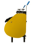 Side view of WRA40R Automatic Electric Wire Stripping Stripper Workhorse with yellow guard and blue handles, designed for heavy duty cable peeling.