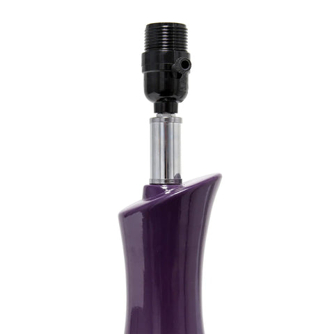 Curved Eggplant Purple Ceramic Table Lamp With Asymmetrical White Shade Tall 29 Inch Accent Light base and bulb holder