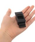 Hand holding a rectangular latch from the 4 Pack Plastic Latch Lock For Distribution Boxes And RV Doors, black hardware shown.