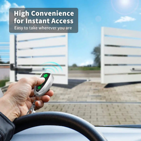 Person using M12 4 Button Remote Control 2 Pack For Automatic Swing And Sliding Gate Opener Wireless Key Fob Transmitters