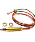 MENSI 24-inch propane grill thermocouple sensor with M8x1 thread, copper tube, brass fittings, two hex nuts (close-up)