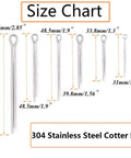 Size chart of 100 Piece 304 Stainless Steel Cotter Pin Clip Fastener Assortment Kit For Automotive Mechanics And Small Engine Repair Six Size Set M1.5x25 M2.5x25 M2.5x40 M3.2x30 M3.2x40 M4x60 Corrosion Resistant Anti Rust For Cars Trucks Power Equipment Garage Tools
