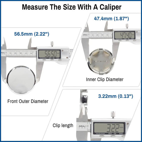 Measuring Open End Plus Plug Wheel Center Caps dimensions for Trailer and RV Replacement Chrome EZ Lube Cap 2.22 Inch