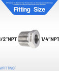 No Nonsense Heavy Duty Stainless Steel 316 Hex Bushing Reducer 1/2 Male NPT To 1/4 Female Pipe Fitting side view