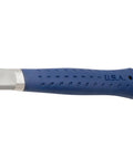Close-up of the blue shock reduction grip handle of the Aluminum Framing Hammer 14 oz with Milled Face, Straight Rip Claw, USA Made.