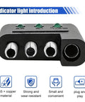 4 Pin Trailer Plug Tester With LED Indicators, black ABS and copper trailer plug tester with 3 LED lights, close-up front view