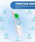 Non Contact Baby Ear And Forehead Infrared Thermometer For Busy Moms And Dads With 1 Second Reading Auto Switch Between Ear And Forehead 4 Color Backlight Fever Indicator Fast Accurate Temperature For Home Use, white LCD thermometer