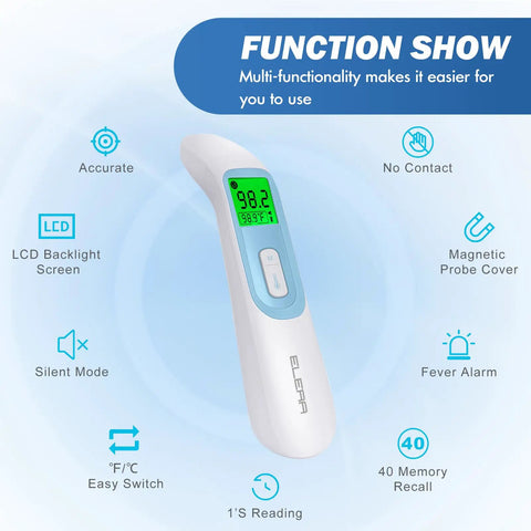 Non Contact Baby Ear And Forehead Infrared Thermometer For Busy Moms And Dads With 1 Second Reading Auto Switch Between Ear And Forehead 4 Color Backlight Fever Indicator Fast Accurate Temperature For Home Use, white LCD thermometer