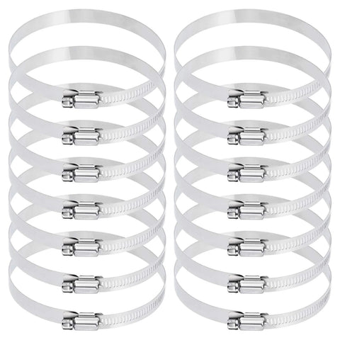 Selizo 12-pack 4-in stainless hose clamps, 304 SS, 91–114mm, worm-gear, front view