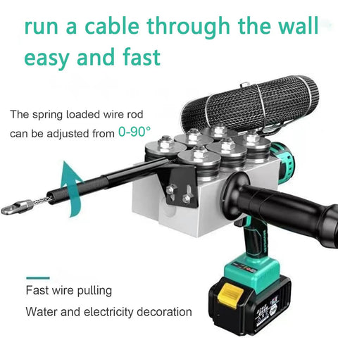 Portable Electric Wire Threading Machine With Powerful 48V Lithium Battery No Sweat Cable Stringer for routing cables with adjustable wire rod.