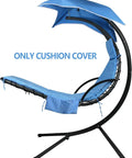Blue Replacement Cushion Cover For Outdoor Hanging Lounge Chair And Umbrella Fabric, shown on a curved hammock swing structure.
