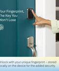 Dead Nuts Smart Deadbolt Featuring Zwave Connectivity And Touchscreen Keypad For Keyless Entry Remote Unlocking And Straight Up Simple Smart Home Setup In Black Suede Finish with fingerprint reader on a teal door.