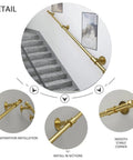 Heavy Duty Wrought Iron Stair Banister And Wall Mounted Safety Grab Bar With Adjustable Length For Indoor And Outdoor Use, angled view of railing on stairs.
