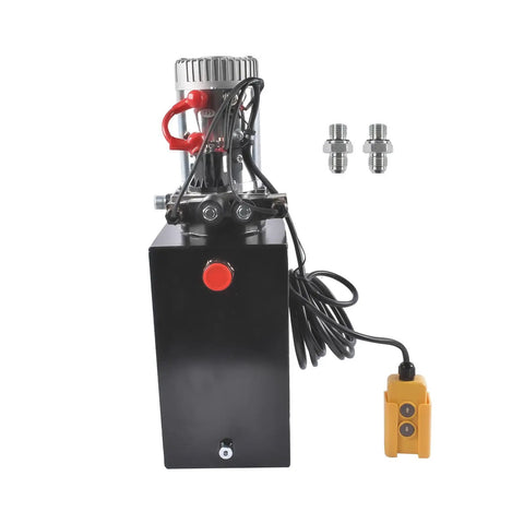 Beefy 10 Quart Hydraulic Power Unit With 1.6KW 12V DC Motor Double Acting Pump 3200 PSI Max Heavy Duty Metal Reservoir for Dump Trailers.