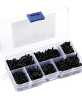 Two Pack 500 M3 Black Pan Head Cross Self Tap Wood Screws in storage box, dual end locking design for easy hidden wood joints