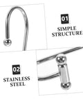 Close-up of 12 Piece Rust Resistant Shower Curtain Hooks Curved Rings Silver Finish showing simple structure and stainless steel