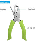 One Quarter Inch Hole Punch Handheld With Soft Grip Ergonomic Handle For DIY Crafts Scrapbooking Tags And Tickets Card Making 6mm Metal Paper Puncher Non Slip Removable Handle Portable Green with anti-slip grip and debris tray