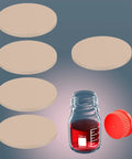 Next Level Vapor Block PTFE Faced Silicone Septa For GL45 Screw Caps 43MM Lab Liners Pack Of Five displayed with red liquid jar.