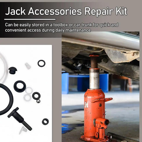 Score This Dope 17 Piece Bottle Jack Repair Kit For 3 Ton Hydraulic Vertical Lift with various seals and gaskets displayed.