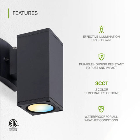 No Brainer Dusk To Dawn Outdoor Wall Light Fixture 9W LED 1000 LM Bronze Cylinder Up Down Waterproof Sconce For Front Door Porch Patio Lighting 3000K 4000K 5000K Color Adjustable 120V ETL Listed displayed with features.