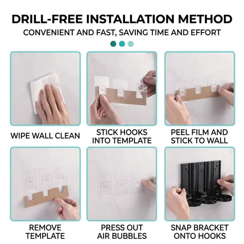 Installation steps for Three Chamber Shower Dispenser Set With No Drill Wall Mount Self Adhesive For Renters, Refillable Bottles.