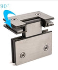 90° hinge shown, part of 180 Degree Stainless Steel Wall Door Hinge For Glass Shower Doors And Cabinets DIY Ready Durable Zinc Alloy Body