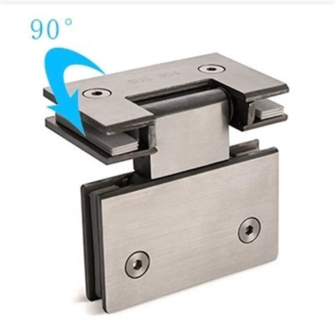 90° hinge shown, part of 180 Degree Stainless Steel Wall Door Hinge For Glass Shower Doors And Cabinets DIY Ready Durable Zinc Alloy Body