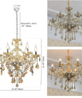 Modern K9 Crystal Chandelier In Cognac Finish, Six Lights, E12 Base Candle Crystal Pendant Lighting Fixture details and measurements