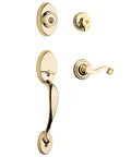 Chelsea Single Cylinder Handle Set With Lido Lever Featuring SmartKey Security, polished brass finish, exterior view