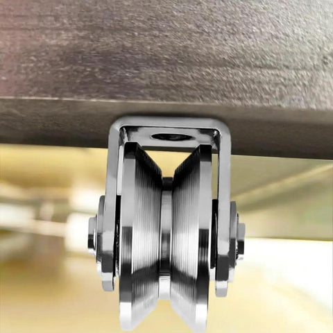 Close-up of 1.89 inch V Groove wheel pulley made from tough 201 stainless steel, designed for sliding gate tracks.