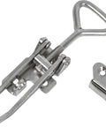 Solid As A Rock 6 Inch Polished Stainless Steel Adjustable Grip Draw Latch With Strike Plate for secure fastening.
