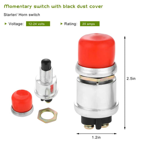 Heavy Duty Push Button Momentary Starter Switch 12V To 24V 50A Weatherproof, red button with zinc alloy housing