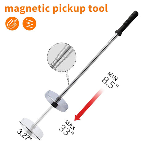 35 Lb Magnetic Pickup Tool Telescoping Wand With Upgraded Pole, black handle, adjustable 8.5-33 inches, stainless steel
