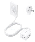 Six Foot Flat Extension Cord With Right Angled Plug, 3 Outlet Power Strip, ETL Listed, 13A 125V Three Prong, white cord