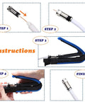 Instruction steps for using Coaxial Cable Crimper Kit With 20 F Compression Connectors For RG6 RG59 RG11 And More All In One Crimping Tool Set.