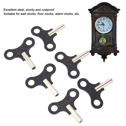 Image of Six Pack Two Inch Steel Clock Winding Keys For Floor Clocks Durable Precision Replacement Parts with wall clock.