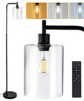 Lit Industrial Floor Lamp In Black And Gold With Clear Glass Shade Dimmable Modern Standing Lamp Remote And Foot Control