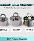Heavy Duty 3000lb 360 Degree Magnet Fishing Kit With 360 Neodymium N52 Magnets in 2000lb, 3000lb, and 3600lb options