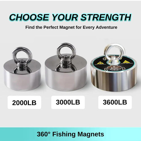 Heavy Duty 3000lb 360 Degree Magnet Fishing Kit With 360 Neodymium N52 Magnets in 2000lb, 3000lb, and 3600lb options