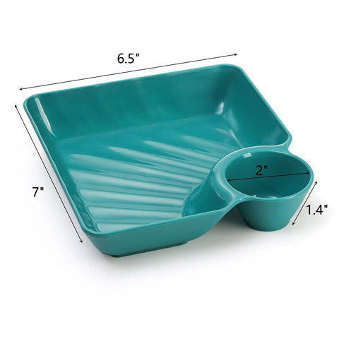 12 Piece Chip and Dip Serving Platter Set BPA Free Plastic Snack Trays With Built In Sauce Compartments, 6.5 by 7 inches.