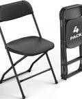4 Pack Black Plastic Folding Chairs With Steel Frame For Outdoor Use No Fuss Portable Stackable Foldable Seating 350 Lb Capacity