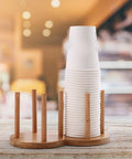 Freestanding Cup Dispenser And Storage Rack With 6 Hooks Wooden Frame And Gold Tone Wire Portable Table Cup Holder For Office Or Home