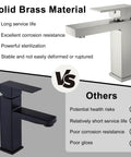 Dope Brushed Nickel One Hole Bathroom Faucet Built From Solid Brass With Pop Up Drain Stopper And Flexible Water Supply Hoses CEC And cUPC Certified Lead Free Vanity Faucet For Bathroom Sink shown with comparison to alternative.
