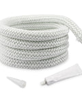 White braided wood stove door gasket rope, 10 ft, with 2 oz door seal caulk and applicator brush