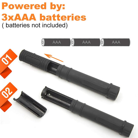 LED Work Light With Magnetic Tail Base And Clip, Multi Function Pocket Pen Light shown with open battery compartment.