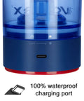 Close-up of Electric Shaker Bottle With USB C Rechargeable Motor, waterproof charging port detail.