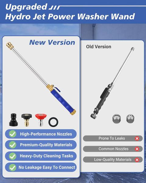 Comparison of upgraded 2 in 1 high pressure wand kit with quick connectors and two old version nozzles.