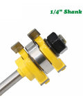 Close-up of a 1/4 inch shank from 2 Piece Tongue And Groove Router Bit Set With 3/4 Inch Stock T Shape Design.
