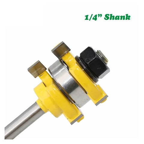 Close-up of a 1/4 inch shank from 2 Piece Tongue And Groove Router Bit Set With 3/4 Inch Stock T Shape Design.